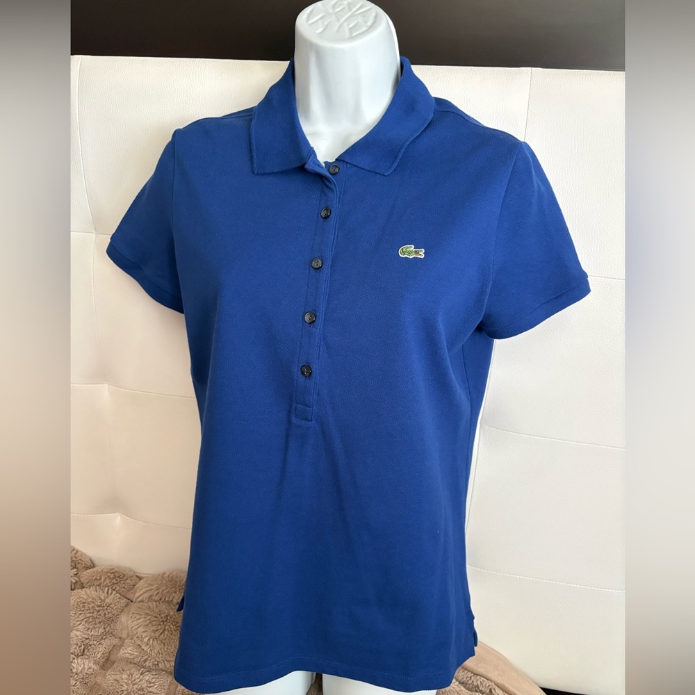 Lacoste Women's Cobalt Blue Short Sleeve Polo with Crocodile Logo sz 40(8)